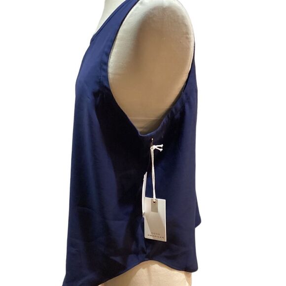 NWT Good American Good Touch Cutaway Woven Tank Navy Blue L - Picture 12 of 13